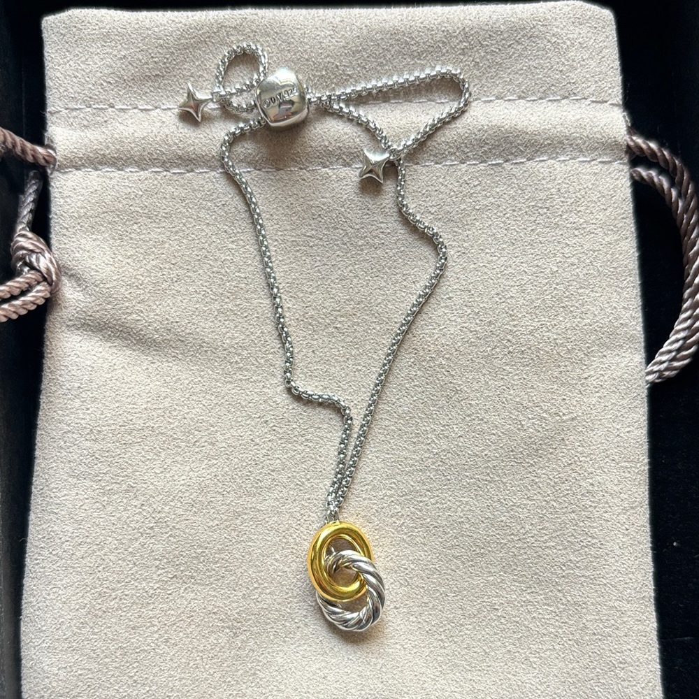 David Yurman Two-Tone Silver and Gold Interlocking Circle Bracelet - Picture 6 of 6
